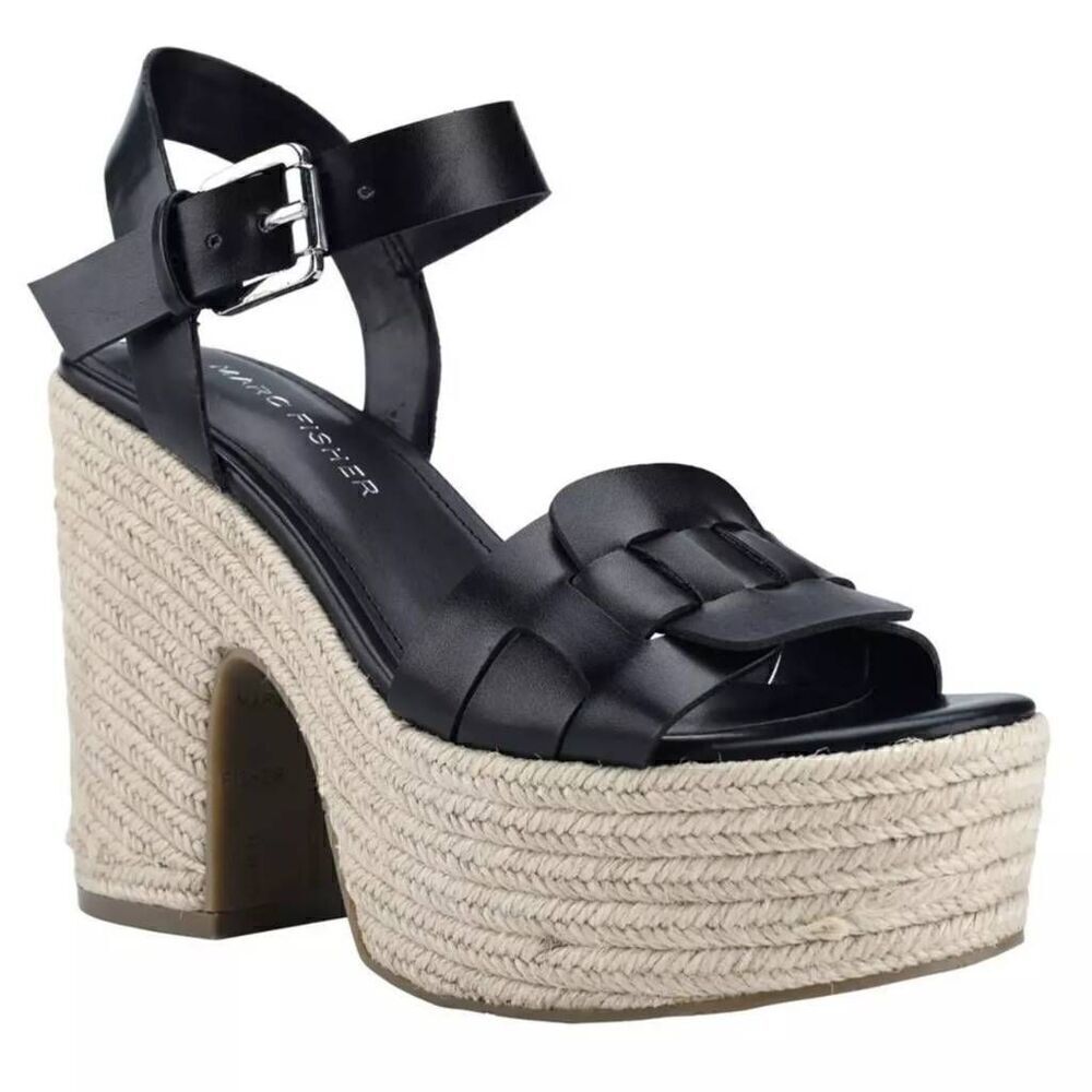 Marc Fisher Viga Black Espadrilles Heels Shoes Size 10